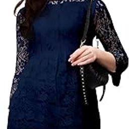ZELZIS Women Russel Net with Crepe Inner Tops, Round Neck with Bell Sleeve-image-1