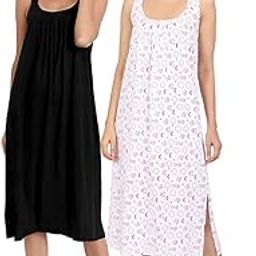 Cotton Full Length Camisole for Women - Printed Camisole - Long Inner wear Petticoat - Plus Size Nighty - Kurti and Suit Slip - Pack of 2 - Black-Red-Rabbit - XL-image-91