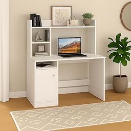 Callas Wooden Study Table with Hutch & Bottom Storage, Office Work Desk for Laptop Study Computer Table for Home White.-image-43