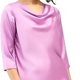 Cuba Lavender Cowl Neck Top for Women | 3/4th Sleeve Elegant Office & Casual Wear | Solid Polyester Stylish Top | Tailored Fit-image-16