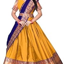 Girls Art Silk South Indian Style Musterd Lehenga Choli Free Size | Finish Type: Unstitched-54