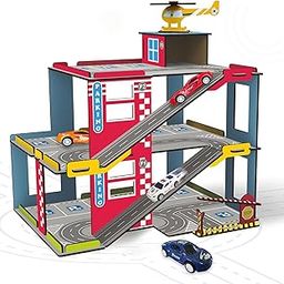 Webby Multilevel Parking Garage Playset with 3 Pullback Metal Cars, Parking Gate, Sign Boards and Helicopter for Boys and Girls-image-4