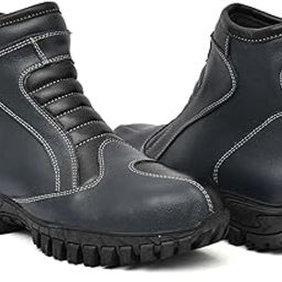 Biker Boots with Steel Toe : Side-Zip Blue Leather Boots with Memory Foam Foodpad & Rubber Sole Article-709blue-image-34