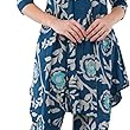 Navy Blue Asymmetrical Top Co-ord Set for Women | Comfortable Muslin Outfit for a Polished Look| Set with a Stylish Modern Print for Formal and Semi-Formal Events-image-39