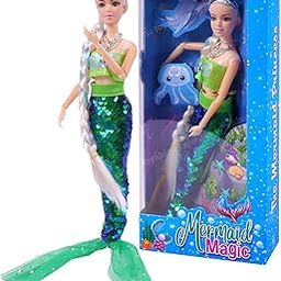 Toyshine Mermaid Magic Beautiful Doll with Long Baired Hair Pretend Play Toy for Kids 3+ Years - Green-image-22
