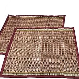 HASTASILPA Pooja Aasan mats for Sitting on Floor | Puja mats Made of Madurkathi Grass | Pack of 2 | holy Alternative to Velvet puja aasan | 18 x 18 inches-image-7