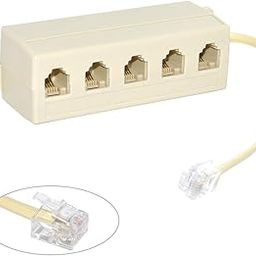 Cablecc 5 Way Outlet 6P4C RJ11 RJ12 Telephone Phone Modular Jack Line Splitter Adapter Beige 1-in-5-out-15