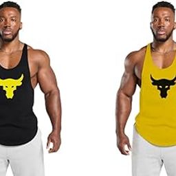 Gym Vest Workout Tank Top Set, 2 Pack, Men's Fitness Muscle Shirts Multicolour S M L XL XXL XXXL blackwine110-image-32