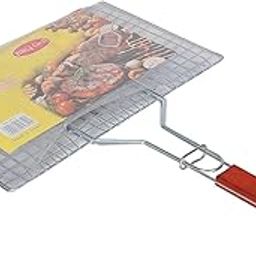Vruta Chicken Grill Foldable Portable Stainless Steel Barbecue Grill BBQ Accessories Cooking Tools with Long Wooden Handle-12