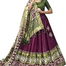Women's Trending Designeer Tussar Silk Lehenga Choli Print with Foil Work With Unstitched Blouse Patola Print Adorned with Foil Work For Navrati || Wedding-image-85