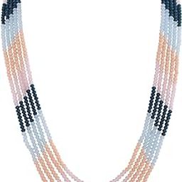 Five Layer Multi-Colour Blue Aqua Cream White Crystal Stone Beads Necklace for Women and Girls (Multi Color Five Layer) (Five Layer)-image-63