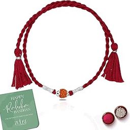 92.5 Sterling Silver Panchmukhi Rudraksha Red Thread Rakhi For Rakshabandhan | Rakhi With Fragrance Greeting Card & Roli Chawal and Silver Certificate of Authenticity-image-98