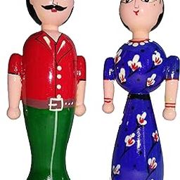 Crafts India Handcrafted channapatna Wooden Goa Couple Doll (Assorted) - 18 cms-32