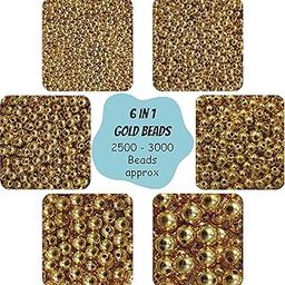 INDIKONB 2500 pcs Gold Color Beads for Jewelry Making, Earring, Necklace, Bracelet Set for Girls and Women (6 Round Golden Pearl Bead Moti of Size 3 mm, 4 mm, 5mm, 6mm, 8mm, 10mm + Nylon Wire)-11
