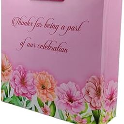 Arrow Paper Products Pink Floral Thank You Big Paper Gift Bags for Baby Shower Return Gift, Small Presents, Weddings, Birthday, Holiday Presents, Pack of 50 (9x9x3inches)-image-71