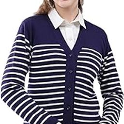 Women's Regular Fit Cardigan | Striped Pattern | Button Closure with Full Sleeves V Neck Winter Cardigan for Womens-4