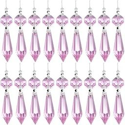 Vansh Traders 20 Pieces Chandelier Icicle Crystal U-Drop Prisms Lamp Parts Glass Pendants Beads for Wedding Party or Holiday Decoration 38mm Pink-image-33