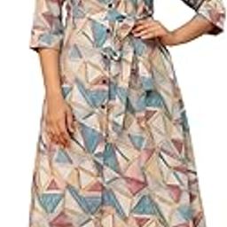 Pehnava Point | Women A-line Dress Floral Printed Button Down Shirt Dress-image-59