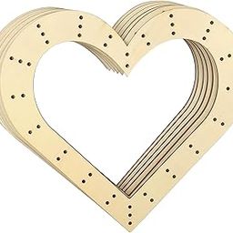 Whittlewud 14 Inch 6 Pack Unfinished Wooden Wreath Heart Shape Rings Crafts Hanging Floral Hoop Garland Wood Wreath Frames for Home Decor (0.18 inch Thick,with 47 Holes)-18