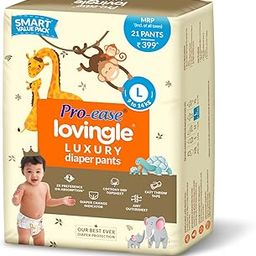 Pro-ease Lovingle Luxury Baby Diaper|Pant Style Diaper for Baby|Diaper L size|2X preference on Absorption*IAdvanced Leakage Protection|Wetness Indicator|Easy Throw Tape|9-14 kg|21 Pieces-image-80