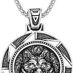 Oxidised Silver Wolf Head Pendant Chain Necklace For Men-image-83