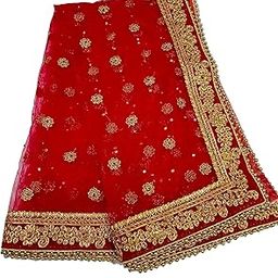 Women's Red Bridal Dupatta With Velvet Border & All Sides Moti Specially Used In Weddings & Nikah, It Can Be Also Used For Chanya Choli Dupatta & For Mata Ki Chunri (2.25 Mtr)-picture-15