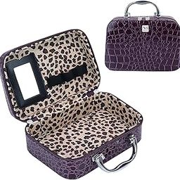 Makeup Box Cosmetic Box Trousseau Box Jewellery Box Toiletry Bag Vanity Box Organizer with Magnifying Compact Makeup Mirror (Purple)-image-2