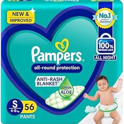 Pampers All round Protection Pants, Small size baby diapers (4-8kg) 56 Count, Anti Rash diapers, Lotion with Aloe Vera-30