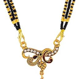 Elegant Antique Gold Mangalsutra with Curved Floral Design and Sparkling CZ Stones for Women-image-94