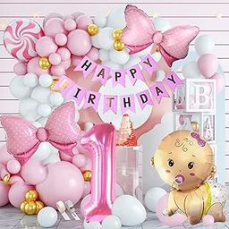 Pop The Party 1st Birthday Decoration Items - 37 Pcs Balloons Combo For Girls Pink Bow Theme Party Decoration-image-89