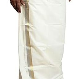 Men's Cotton Kerala Mundu Double Dhoti 4 Meter With Kasavu & Silver Border (Off White)-23
