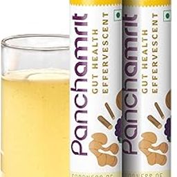 Panchamrit Gut Health Effervescent | Relief from Bloating & Acidity, Constipation, Indigestion,Colon Cleanse| Antacid with Ayurvedic Herbs-Mulethi &Ginger|Prebiotics & Probiotics|Pack of 2(40 tablets)-22