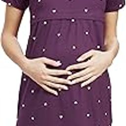 Knee Length Cotton Hearts Printed Maternity Night Dresses for Women Feeding, Purple, 8005 Regular Dress-image-34
