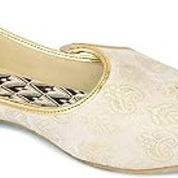 Mens Ethnic Designer Punjabi Jutti Mojari Nagra for Party-White Gold-image-20