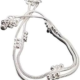 Silver Plated Brass Stylish Thin Size Anklets Kolusu Payal ghungroo for Women and Girls-17