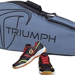 Gowin Badminton Shoe Smash Black Size-12 Kids with Triumph Badminton Bag 303 Grey/Black-image-69