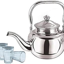 Pancraft Stainless Steel Tea Kettle 1550ML (16 Cups) with 4 Tapri Glasses | Stovetop Tea Pot for Home & Café Use | Leak-Proof Chai Ketli | Classic Vintage Design | Induction Base-image-99
