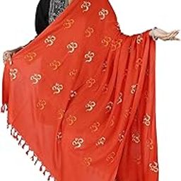 exotic india Prayer Shawl with Zari and Thread Embroidered Dual Color Om Motif - Viscose Cotton-picture-31