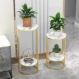 LIVINGLOOM Sofa Table End Table Space Saving Side Table for Living Room Tall Plant Stand Round Side Tables Metal Bedside Table Double Tier Iron Frame, Corner Table for Office (Golden White)-30
