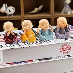 TIED RIBBONS Set of 4 Miniature Buddha Monk Statues for Home Decor and Gifts (Small, Multicolour) Resin-5
