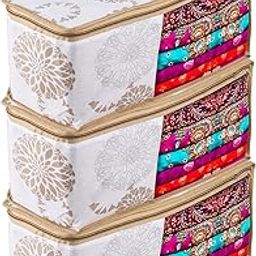 Kuber Industries (Pack of 3) Blouse Cover | Gola-Printed | Clothes Storage Bag | Wardrobe Organiser With Zipper | Side Transparent Blouse Organizer | Blouse Protector Bag | White-1
