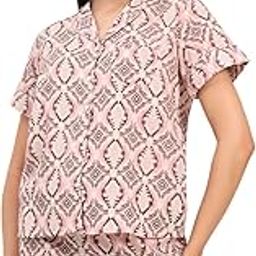Pink Cotton Floral Printed Shirts with Shorts Night Suits(DK0300)-image-2