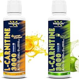 L-Carnitine Liquid with Branded Carnipure, 3000 mg | Converts Fat into Energy | Pre & Post Workout | Green Apple and Orange Flavour, Combo Pack-13