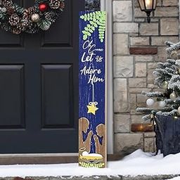 Merry Christmas Porch Sign Let Us Adore Him Wooden Welcome Sign Vertical Xmas Hanging Signs For Standing Front Porch Decor Rustic Wall Decor Home Farmhouse Yard Door Winter Decorations 47.2"H-image-64