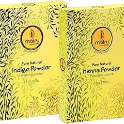 MATRU AYURVEDA Mehndi/Henna(100gms)+Indigo(100gms) Powder Ayurvedic/Herbal Hair and Beard Dye/Color Kit. 100% Pure and Natural; Chemical Free Hair and Beard Color/Dye; Covers Gray Hair,-image-105