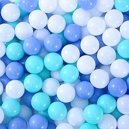 Ball Pit Balls for Kids, 100 pcs 2.15 Inches Small Size Thicken Soft Plastic Crush Proof Ball Pit Balls BPA Phthalate Free Baby Toddler Toy Ball with 3 Color White Blue and Green-0