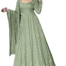 Miss Ethnic Hub's Dusty Green Georgette Anarkali Gown with Dupatta for Women || Women's Ethnic Wear-picture-2