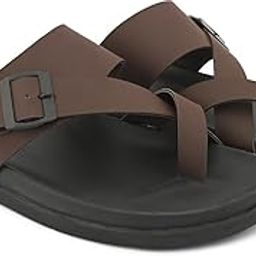 Men's Quavyn Slippers Slip-On Faux Leather Chappal Open Toe Ring Casual Non-Slip Walking Sliders Eva Footbed Fashionable Footwear-image-80