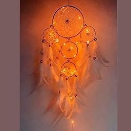 Handmade Dream Catchers with Light Wall Hangings for Home Decor Kids Room Bedroom Livingroom Balcony Feathers Dreamcatcher Wall Decorations Gift Items(Pack of 1, 15LX65Hcm, White)-image-36