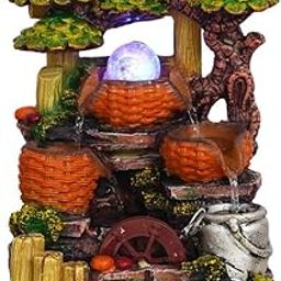 Idalia Homes Polyresin Elegant Table Top Indoor 3 Artistic Steps Waterfall Fountain for Home Decor with Multicolor LED, Speed Controller Pump & Crystal Ball-picture-6